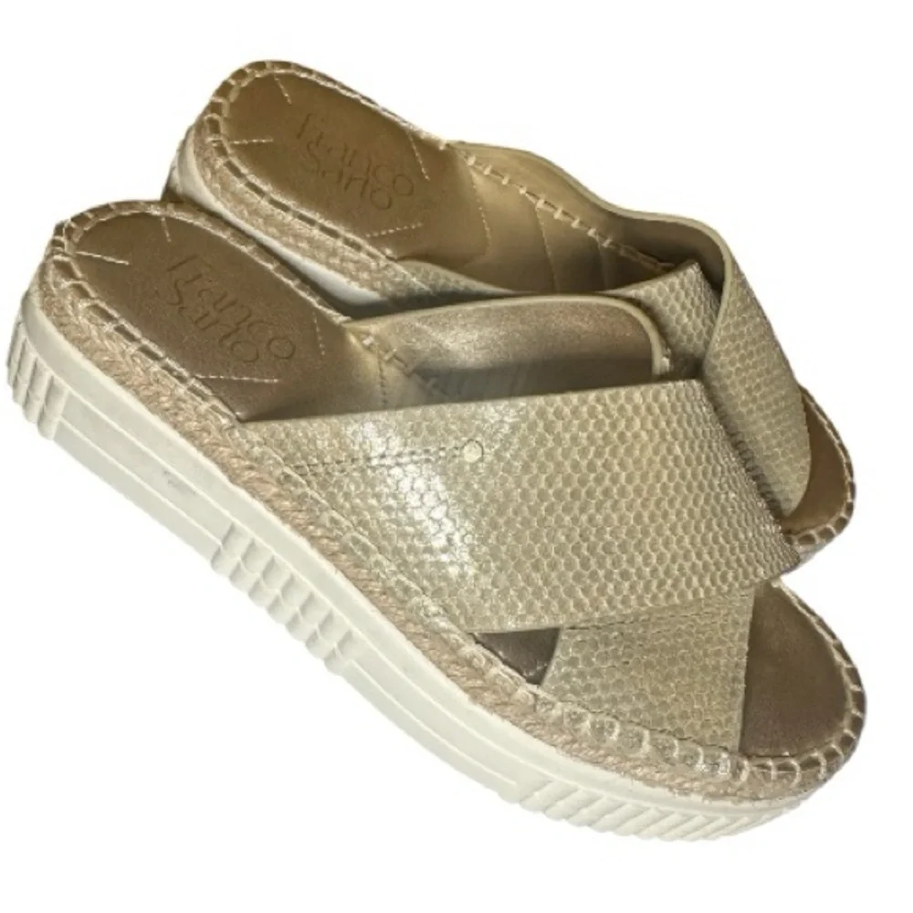 Franco Sarto Birch Gold Metallic 6.5 Snakeskin leather cross platform slide